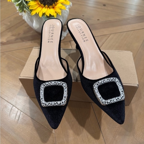 Journee Collection Shoes - Journee "RISHIE Kitten Heel Mules in Velvet"